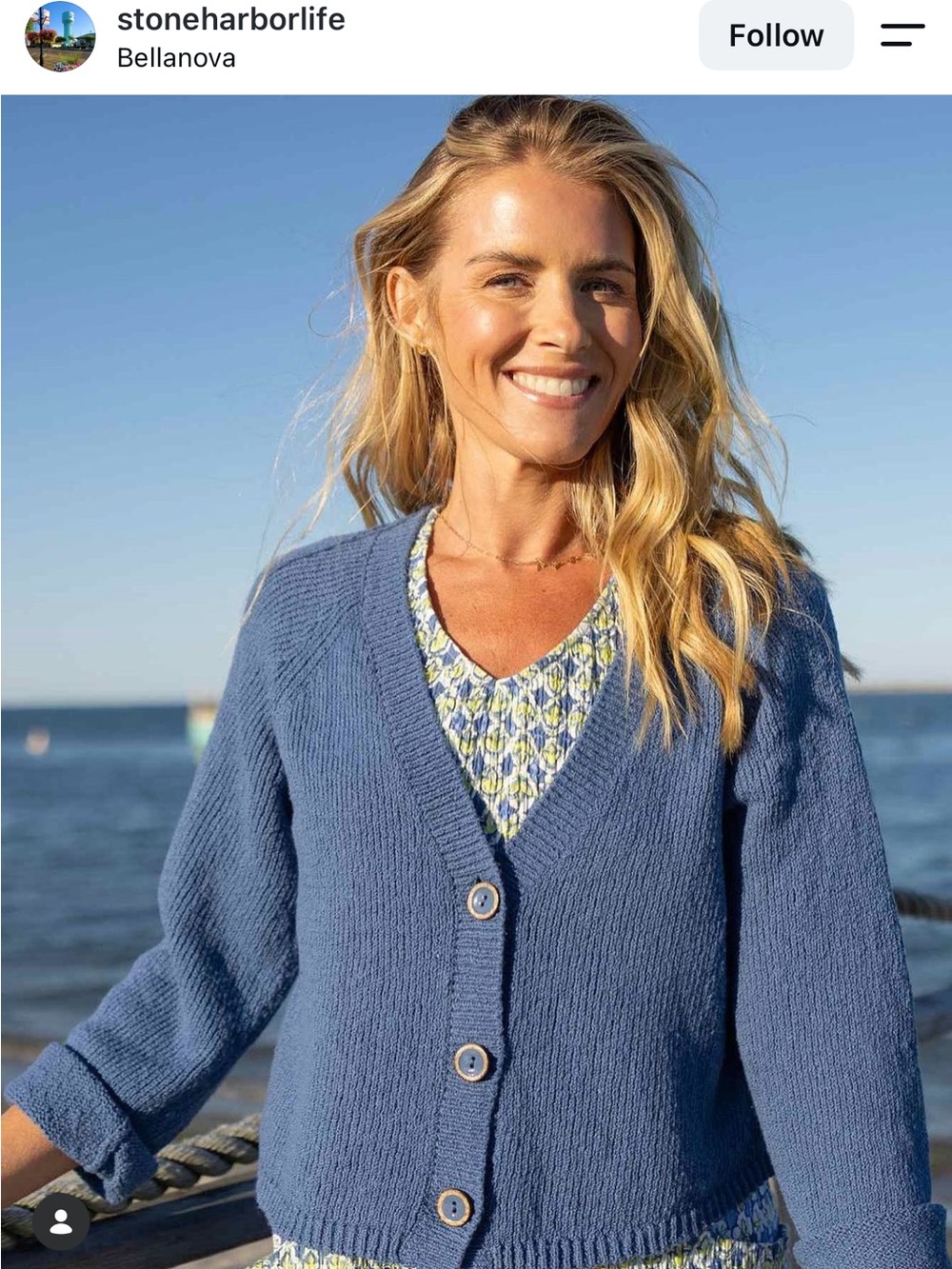 Habitat V Neck Cardigan Women’s Sz M Blue Cropped Knit Boho Cotton Classic